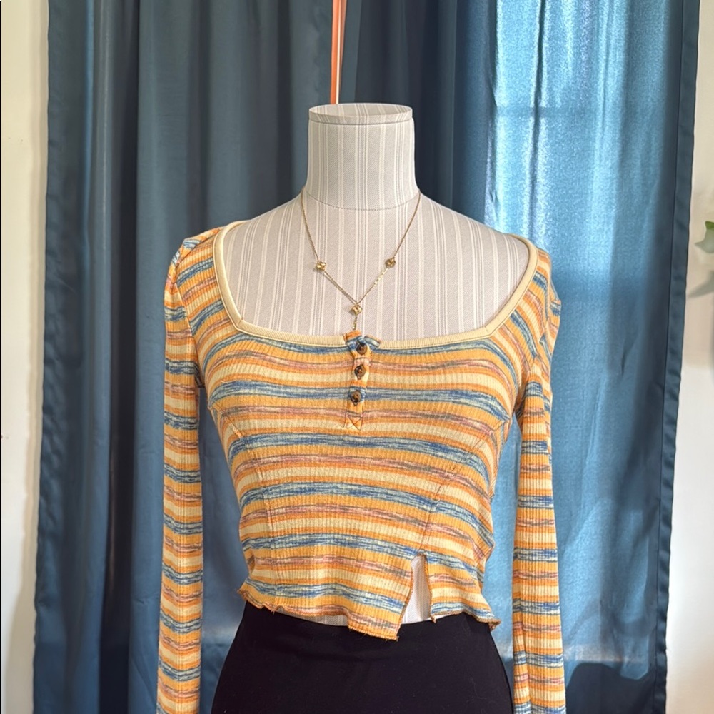Urban Outfitters Striped Yellow and Blue Women's Longsleeve